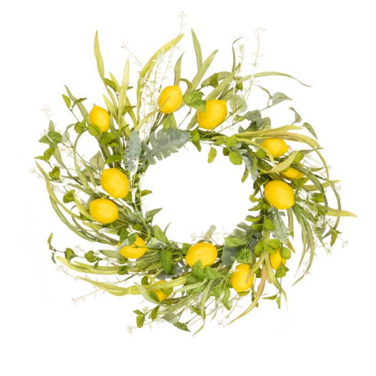 Artificial Lemons Wreath with Flowers 58cm Artificial Flowers